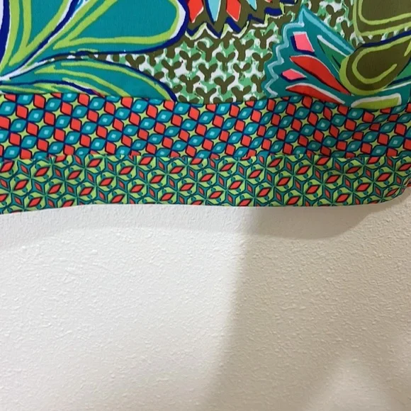 Trina Turk unique sleeved olive green/cranberry/ orange multi-colored top. Sm. - Picture 9 of 11